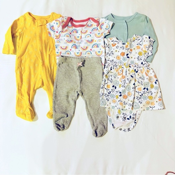 Other - Baby Girl 5 Piece Bundle 0-3 mth Dress, Cardigan, Footed Pant, Jumper, Onesie